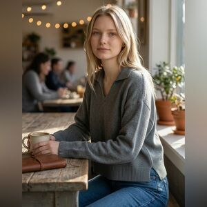 Universal Thread Gray Cotton V-Neck Collared Sweater